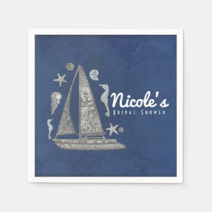 Nautical Silver Boat & Beach Things Elegant Party Napkin