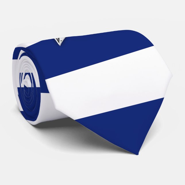 Nautical Silver Star on navy blue Stripes Tie (Rolled)