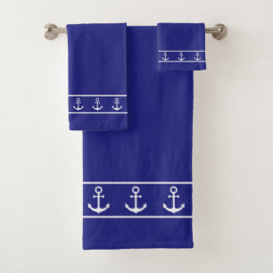 Nautical Simple, Elegant, Anchors on Navy Blue Bath Towel Set