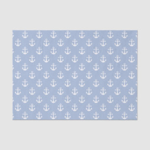 Nautical Sky Blue and White Anchor Pattern Tissue Paper