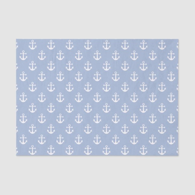 Nautical Sky Blue and White Anchor Pattern Tissue Paper (Front)