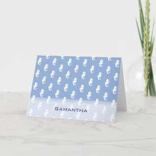 Nautical sky blue seahorse pattern note card