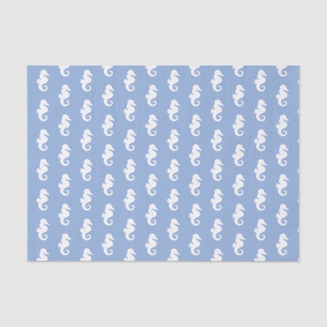 Nautical sky blue seahorse pattern tissue paper (Front)