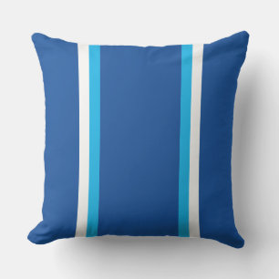 Nautical Sky White Racing Stripes On Royal Blue Outdoor Pillow