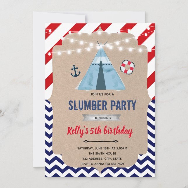 Nautical slumber party invitation (Front)