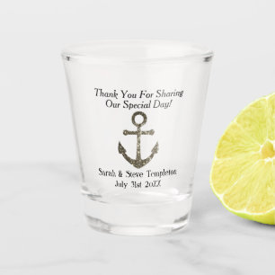 Nautical Sparkle Wedding Anchor Thank You Favour Shot Glass