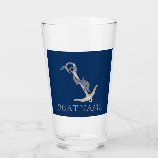 Nautical Spirit Anchor Dolphin Navy Blue  Glass (Front)