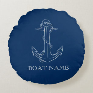 Nautical Spirit Anchor Navy Blue  Round Pillow