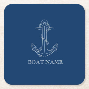 Nautical Spirit Anchor Navy Blue   Square Paper Coaster