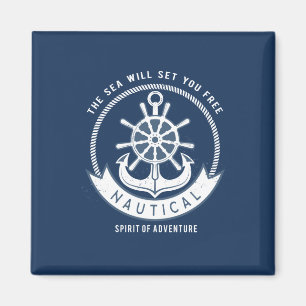 Nautical Spirit Anchor,Wheel, Navy Blue Magnet