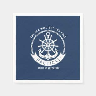 Nautical Spirit Anchor,Wheel, Navy Blue Napkin