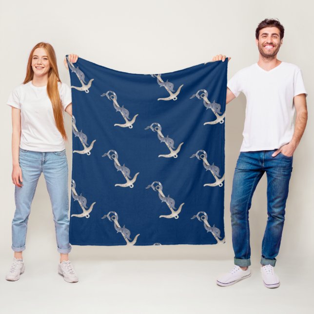 Nautical Spirit Anchors Dolphin Navy Blue   Fleece Blanket (In Situ)