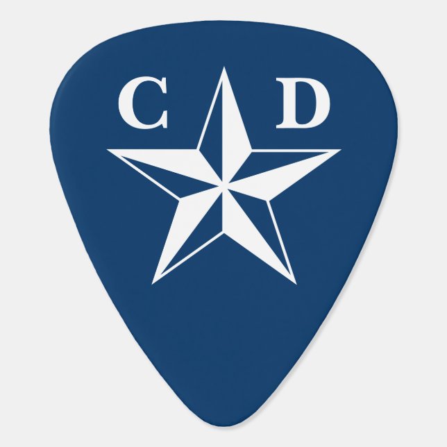 Nautical star custom monogram navy blue icon guitar pick (Back)