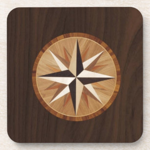 Nautical Star Dark Wood Marquetry Look Coaster