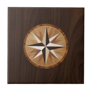 Nautical Star Dark Wood Marquetry Look Tile