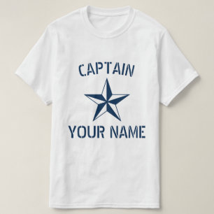 Nautical star navy blue white boat captain name T-Shirt