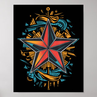 Nautical Star Tattoo Marine Symbol Nautical Comp  Poster