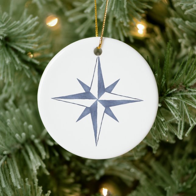 Nautical Star Watercolor Blue Christmas Ornament (Tree)