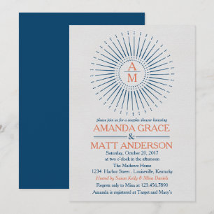 Nautical Starburst Navy and Orange Bridal Shower Invitation