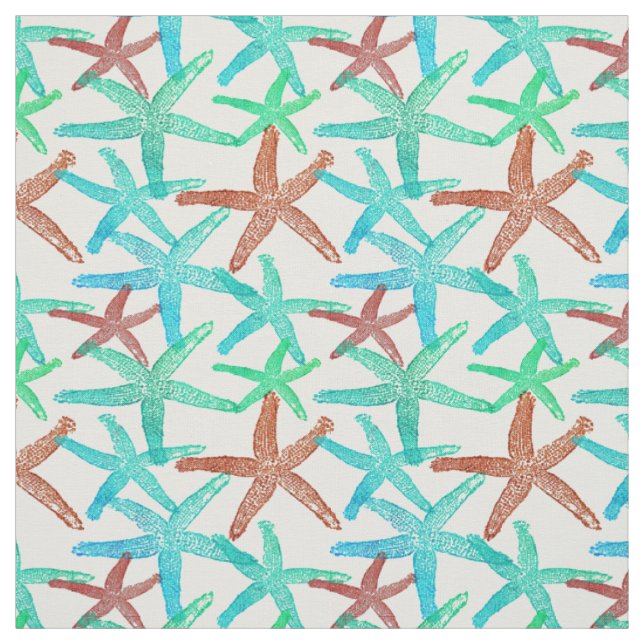Nautical starfish abstract brown teal aqua green fabric (Swatch)