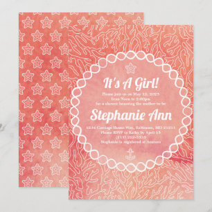 Nautical Starfish Baby Girl Baby Shower Invitation