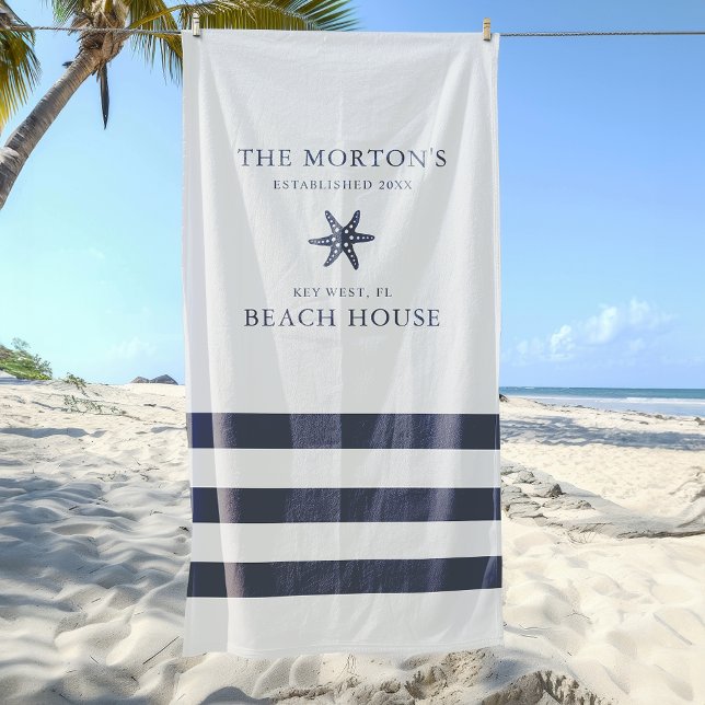 Nautical Starfish Family Beach House Beach Towel (Nautical Starfish Family Beach House Beach Towel)