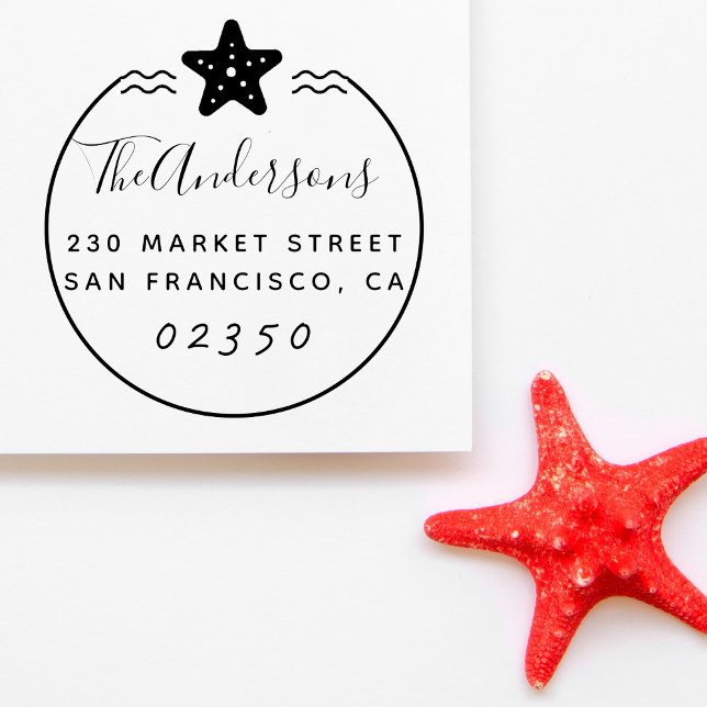 Nautical Starfish Family Name & Return Address Self-inking Stamp (Creator Uploaded)