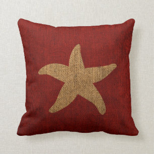 Nautical Starfish in Rustic Red and reverse Throw Pillow