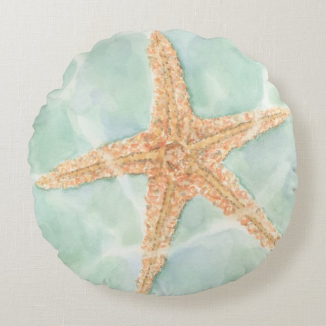 Nautical Starfish in Water Round Pillow (Front)