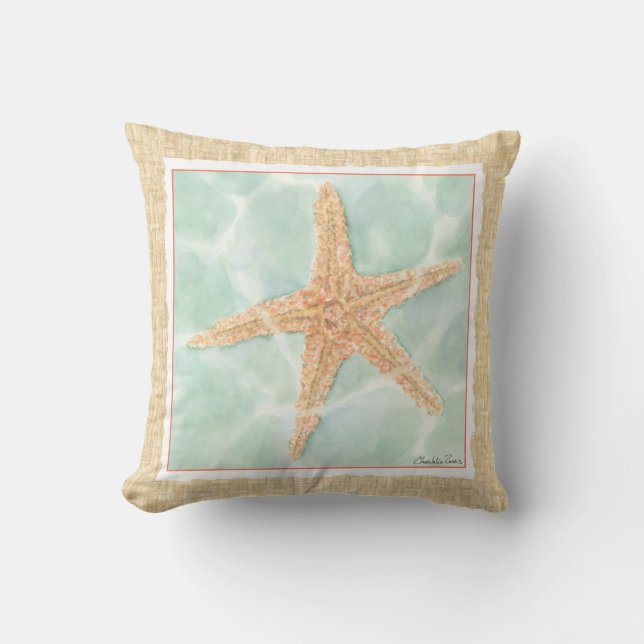 Nautical Starfish in Water Throw Pillow (Front)