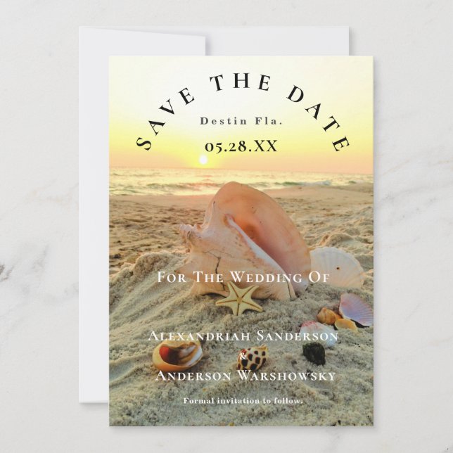 Nautical Starfish Name Beach Sunset Save the Date  Invitation (Front)