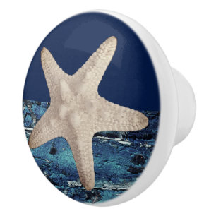 Nautical Starfish Navy Blue Beach Ceramic Knob