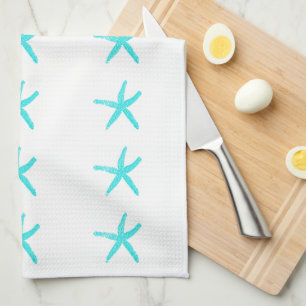 Nautical Starfish Patterns Sky Blue White Beach Kitchen Towel