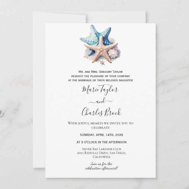 Nautical Starfish Wedding Invitation (Front)