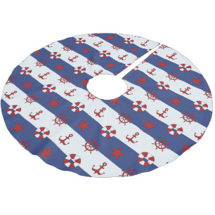 Nautical Stars And Stripes Pattern Brushed Polyester Tree Skirt