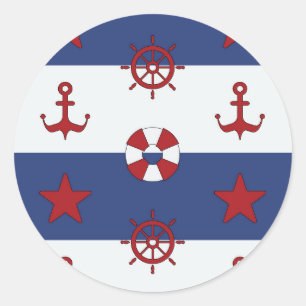 Nautical Stars And Stripes Pattern Classic Round Sticker