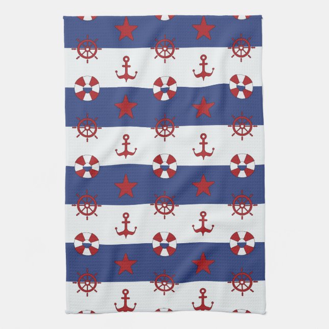 Nautical Stars And Stripes Pattern Kitchen Towel (Vertical)