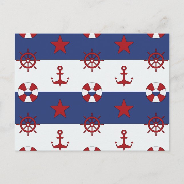 Nautical Stars And Stripes Pattern Postcard (Front)