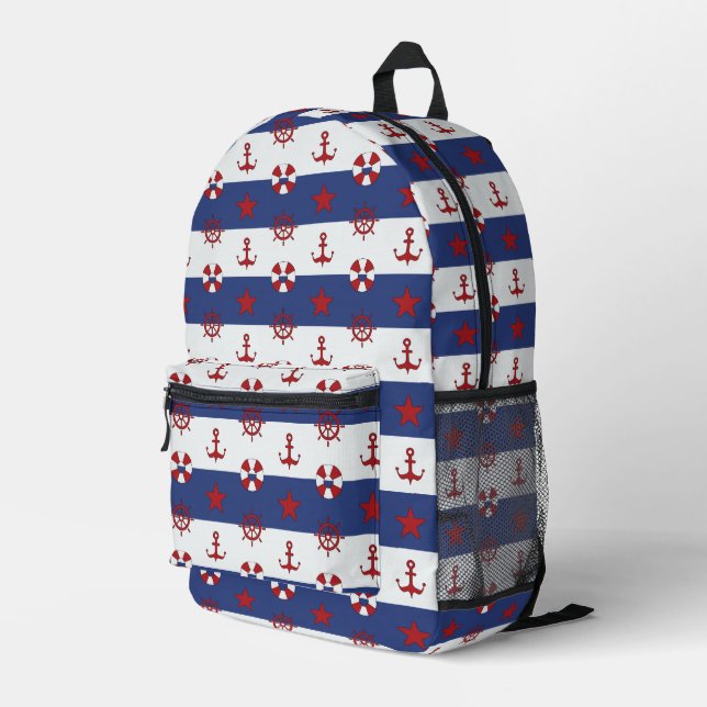 Nautical Stars And Stripes Pattern Printed Backpack (Back Corner Right)