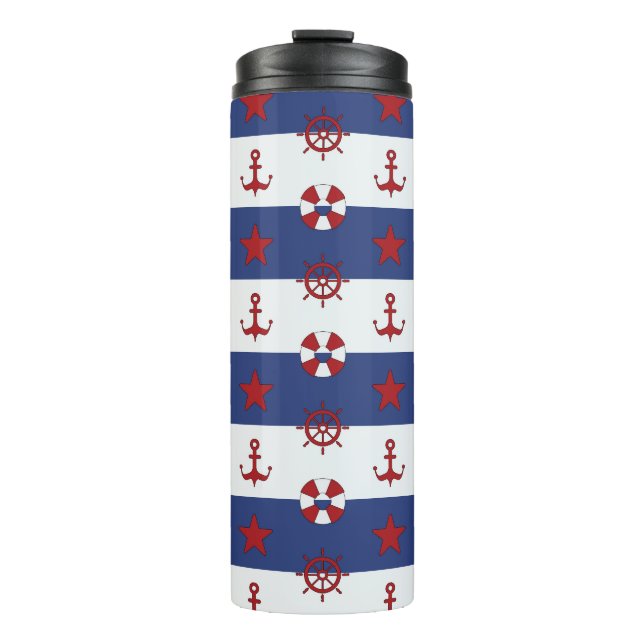 Nautical Stars And Stripes Pattern Thermal Tumbler (Front)