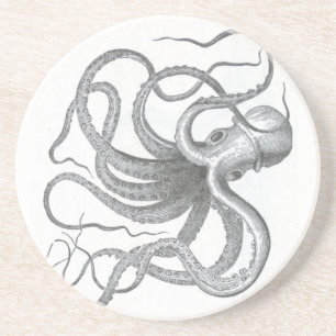 Nautical steampunk octopus Vintage book drawing Coaster