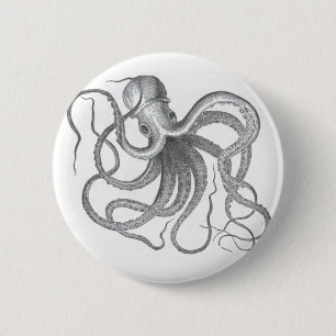 Nautical steampunk octopus vintage design 2 inch round button