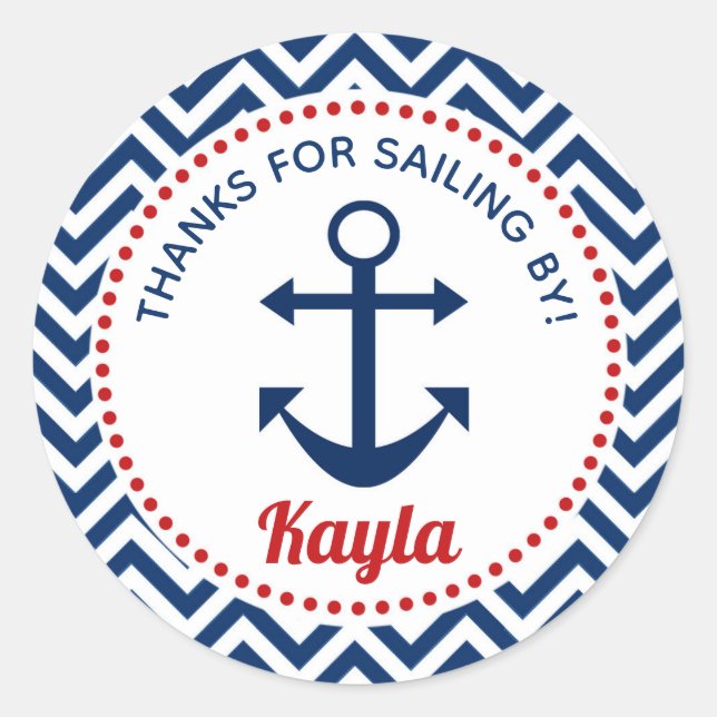 Nautical Sticker (Personalized) - Navy Blue & Red (Front)