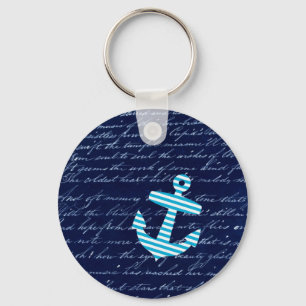 Nautical Stripe anchor handwriting design Keychain