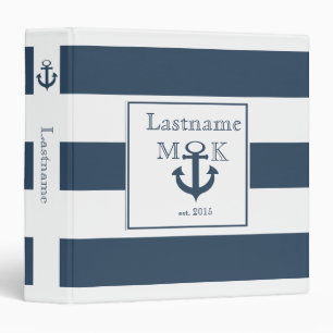 Nautical Stripe and Anchor Navy Blue Binder