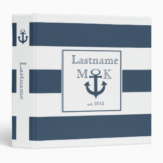 Nautical Stripe and Anchor Navy Blue Binder