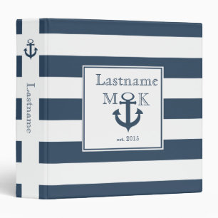 Nautical Stripe and Anchor Navy Blue Binder