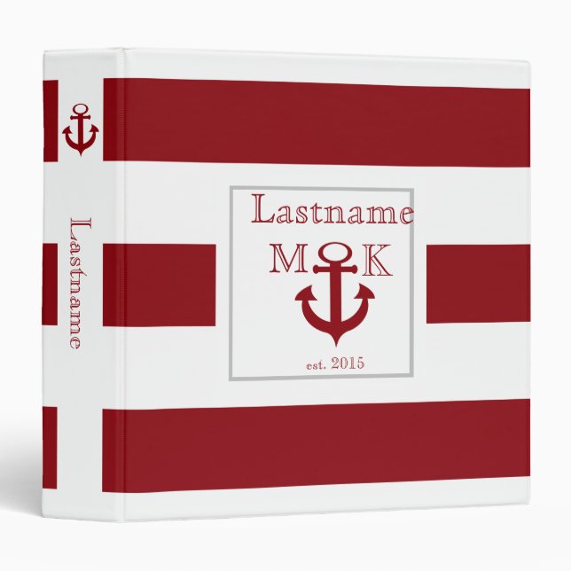 Nautical Stripe and Anchor Red Binder (Front/Spine)