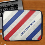 Nautical Stripe Laptop Sleeve<br><div class="desc">This bold nautical striped patterned laptop sleeve is ready for your personal text. Created in red, white, navy and grey with a stencil style font to compliment the look.. Choose your size in the dropdown menu.</div>