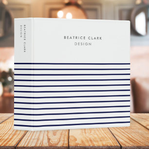 Nautical Stripe Navy Blue Stylish Trendy Modern Binder